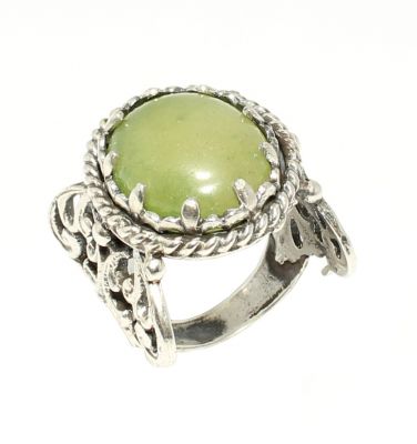 925 Sterling Silver Constantinople Design Jade Stone Ring - 3