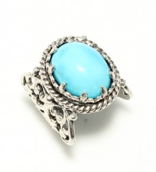925 Sterling Silver Constantinople design Turquoise Stone Ring - 2