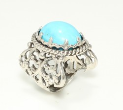 925 Sterling Silver Constantinople design Turquoise Stone Ring - 4