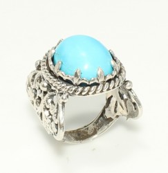 925 Sterling Silver Constantinople design Turquoise Stone Ring - Nusrettaki
