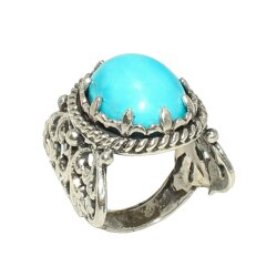 925 Sterling Silver Constantinople design Turquoise Stone Ring - Nusrettaki