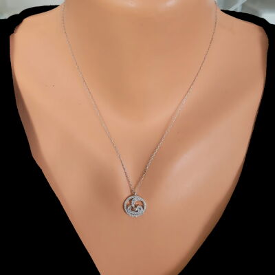 Sterling Silver Crescent Moon and Vav Necklace – White Stone Islamic Jewelry - 1