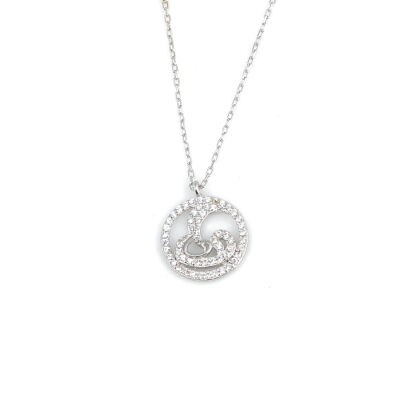 Sterling Silver Crescent Moon and Vav Necklace – White Stone Islamic Jewelry - 2