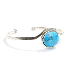 Nusrettaki - 925 Sterling Silver Cuff Bracelet with Oval Turquoise Stone 