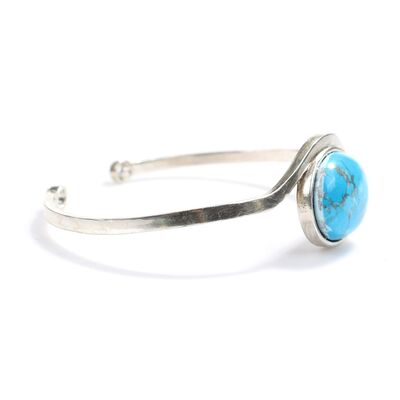 925 Sterling Silver Cuff Bracelet with Oval Turquoise Stone - 2