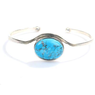 925 Sterling Silver Cuff Bracelet with Oval Turquoise Stone - 4
