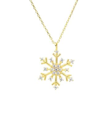 925 Sterling Silver CZ Snowflake Winter Necklace - 2