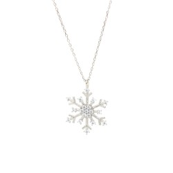 925 Sterling Silver CZ Snowflake Winter Necklace - Nusrettaki (1)