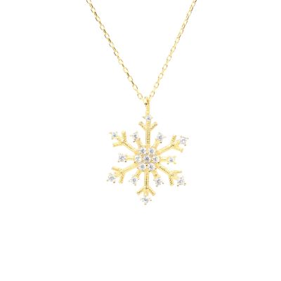 925 Sterling Silver CZ Snowflake Winter Necklace - 3