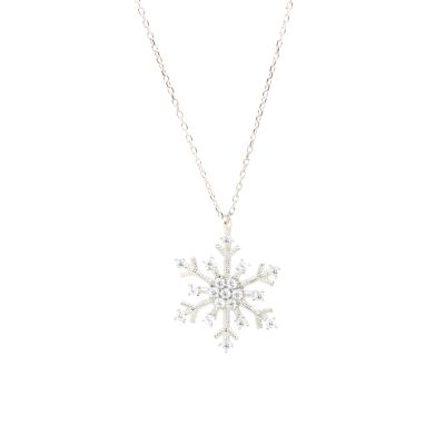 925 Sterling Silver CZ Snowflake Winter Necklace - 5