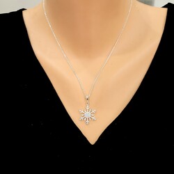 925 Sterling Silver CZ Snowflake Winter Necklace - 1