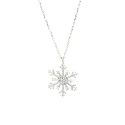925 Sterling Silver CZ Snowflake Winter Necklace - 4