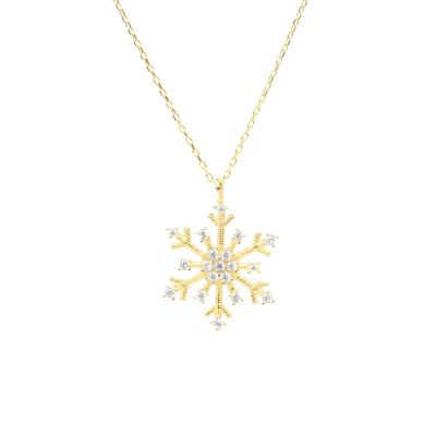 925 Sterling Silver CZ Snowflake Winter Necklace - 6