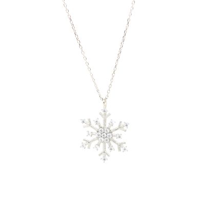 925 Sterling Silver CZ Snowflake Winter Necklace - 7
