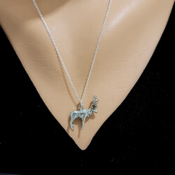 925 Sterling Silver Deer Necklace, - 1