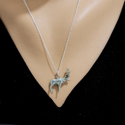 925 Sterling Silver Deer Necklace, - 1