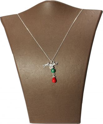 925 Sterling Silver Deer Necklace, With Coral and Jade - 3