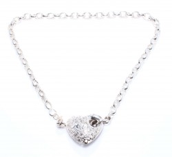 925 Sterling Silver Doch Chain Heart Necklace, White Stone - Nusrettaki (1)