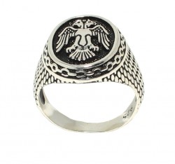 925 Sterling Silver Double Head Anatolian Eagle Men Ring - 3