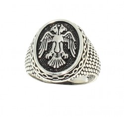 925 Sterling Silver Double Head Anatolian Eagle Men Ring - 2