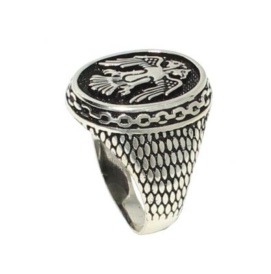 925 Sterling Silver Double Head Anatolian Eagle Men Ring - 4