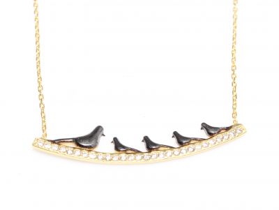 925 Sterling Silver Dove Necklace, Yellow Gold Plated - 1