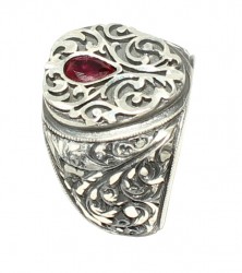 925 Sterling Silver Drop Shape Zircon Ruby Stone Man Ring - 2