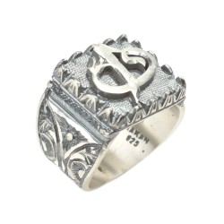 925 Sterling Silver Elif & Vav Letter Men's Ring - 1