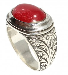 925 Sterling Silver Ellipse Agate stone Pattern Men Ring - Nusrettaki (1)