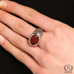 925 Sterling Silver Ellipse Agate stone Pattern Men Ring - Nusrettaki