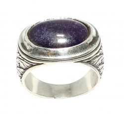 925 Sterling Silver Ellipse Amethyst Stone Men Ring - Nusrettaki (1)