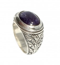 925 Sterling Silver Ellipse Amethyst Stone Men Ring - 3