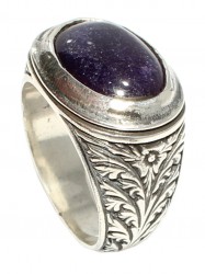 925 Sterling Silver Ellipse Amethyst Stone Men Ring - 1