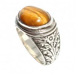 925 Sterling Silver Ellipse Tiger's eye stone Men Ring - 2