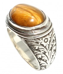 925 Sterling Silver Ellipse Tiger's eye stone Men Ring - Nusrettaki