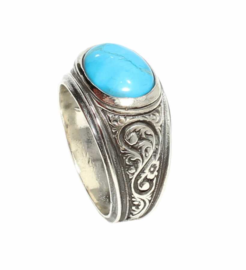 925 Sterling Silver Ellipse Turquoise Stone Men Ring