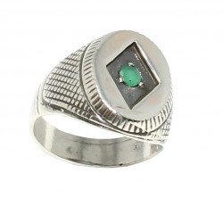 925 Sterling Silver Emerald Stone Rectangle Men Ring - 2