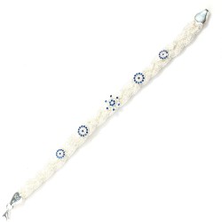 925 Sterling Silver Evil Eye Bead and Snowflake Handmade Knitted Bracelet, 6 Rows - 2