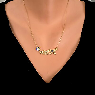 925 Sterling Silver Evil Eye & Elephant Luck Necklace - 5