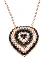 Nusrettaki - 925 Sterling Silver Evil Eye Heart Necklace, Rose Gold Plated with CZ