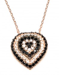 925 Sterling Silver Evil Eye Heart Necklace, Rose Gold Plated with CZ - Nusrettaki (1)