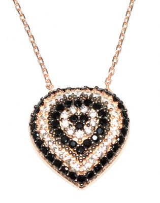 925 Sterling Silver Evil Eye Heart Necklace, Rose Gold Plated with CZ - 2