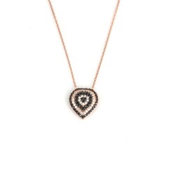 925 Sterling Silver Evil Eye Heart Necklace, Rose Gold Plated with CZ - Nusrettaki