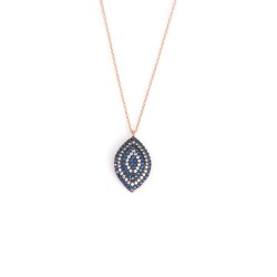 925 Sterling Silver Evil Eye Necklace, Eye Shaped, Rose Gold Plated - 1