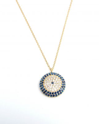 925 Sterling Silver Evil Eye Necklace, Gold Plated - 2