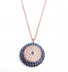 925 Sterling Silver Evil Eye Necklace, Rose Gold Plated - 2