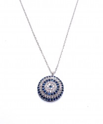 925 Sterling Silver Evil Eye Necklace, White & Blue Stone - 2