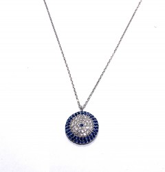 925 Sterling Silver Evil Eye Necklace, White Gold Plated - 2