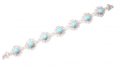925 Sterling Silver Filigree Bracelet with Turquoise Stone - 3