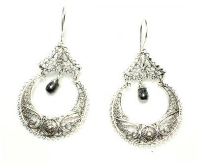 925 Sterling Silver Filigree Earring with Black Pearl - 2